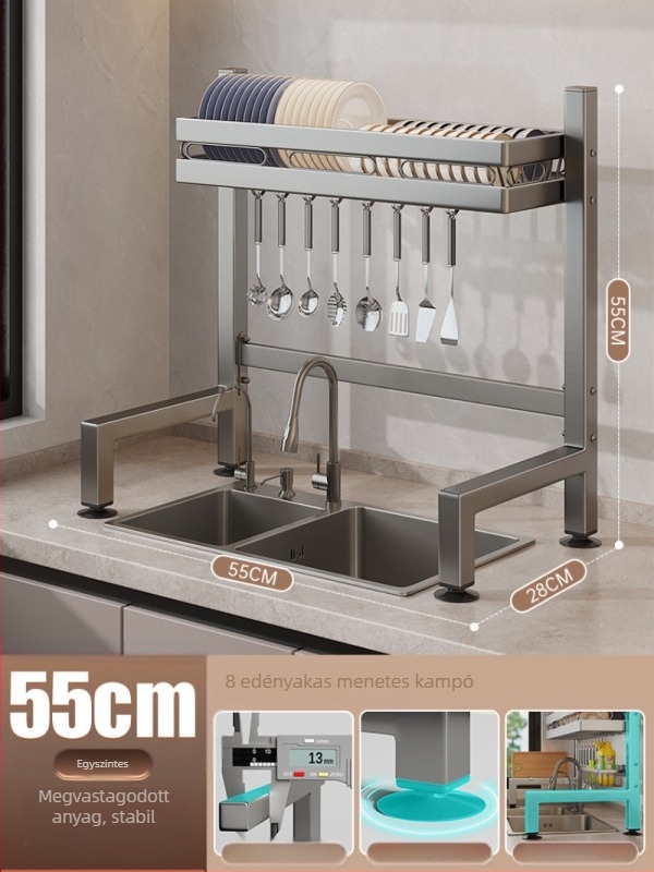 Konyhai mosogatóhoz használható pulttartó, többfunkciós edény- és tároló, anyag: szénacél + ABS, márka Moth