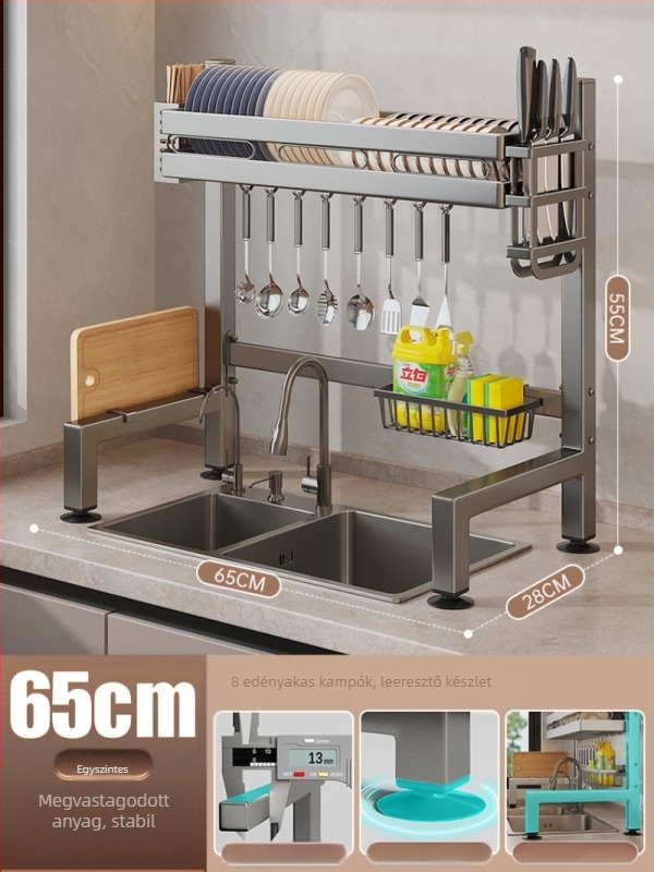 Konyhai mosogatóhoz használható pulttartó, többfunkciós edény- és tároló, anyag: szénacél + ABS, márka Moth