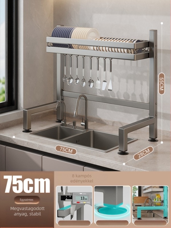 Konyhai mosogatóhoz használható pulttartó, többfunkciós edény- és tároló, anyag: szénacél + ABS, márka Moth