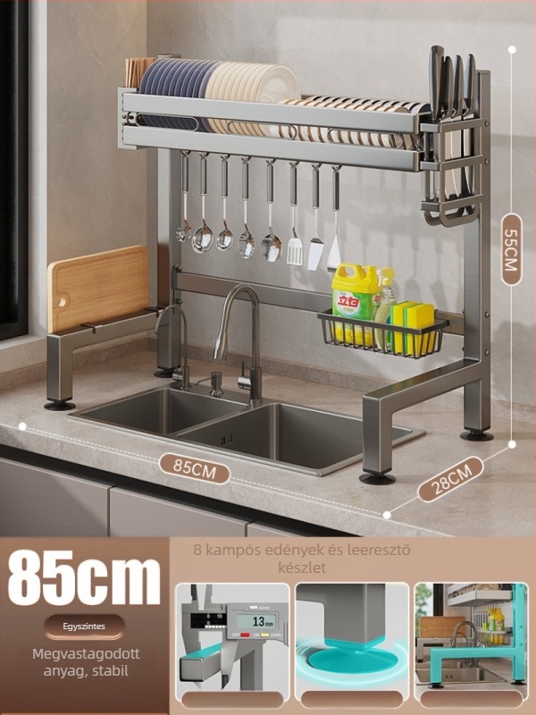 Konyhai mosogatóhoz használható pulttartó, többfunkciós edény- és tároló, anyag: szénacél + ABS, márka Moth