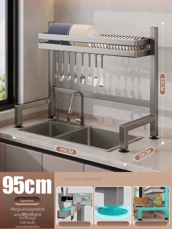 Konyhai mosogatóhoz használható pulttartó, többfunkciós edény- és tároló, anyag: szénacél + ABS, márka Moth