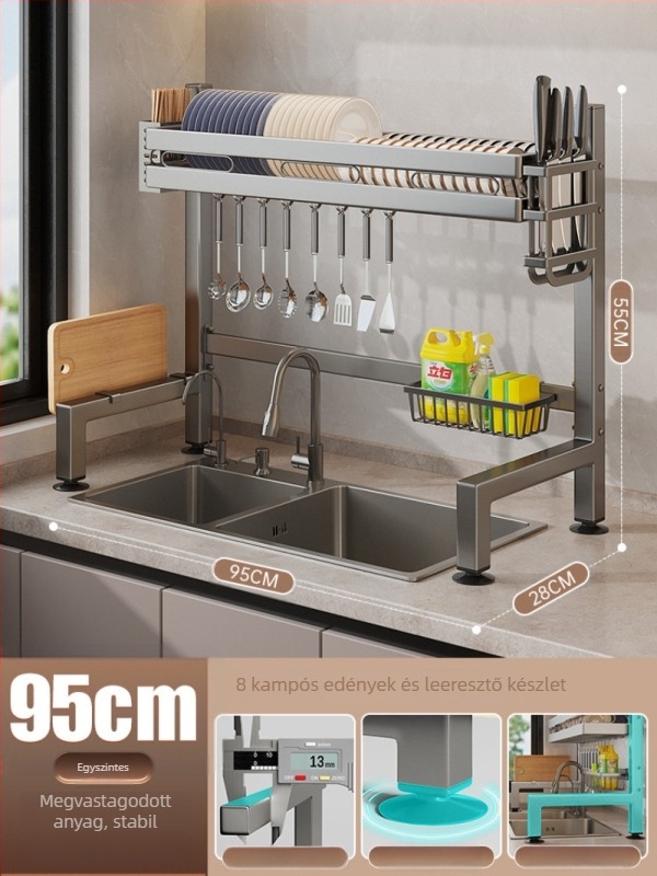 Konyhai mosogatóhoz használható pulttartó, többfunkciós edény- és tároló, anyag: szénacél + ABS, márka Moth