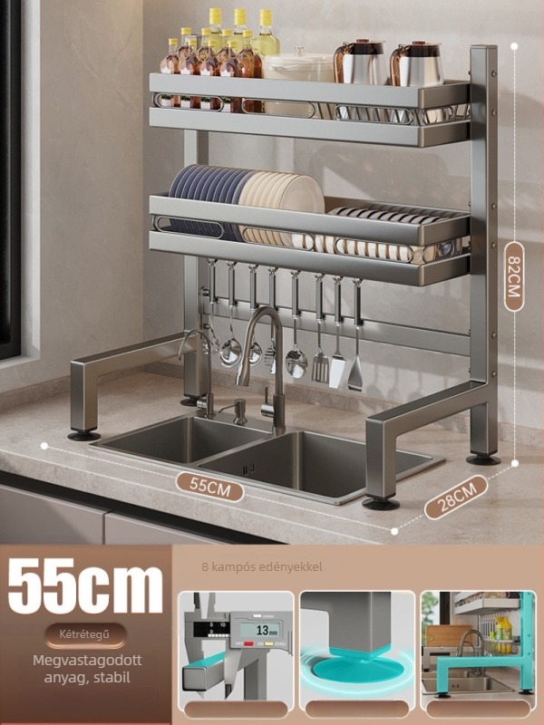 Konyhai mosogatóhoz használható pulttartó, többfunkciós edény- és tároló, anyag: szénacél + ABS, márka Moth