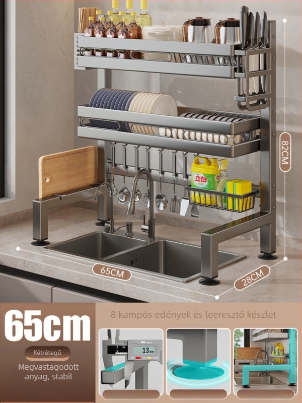 Konyhai mosogatóhoz használható pulttartó, többfunkciós edény- és tároló, anyag: szénacél + ABS, márka Moth