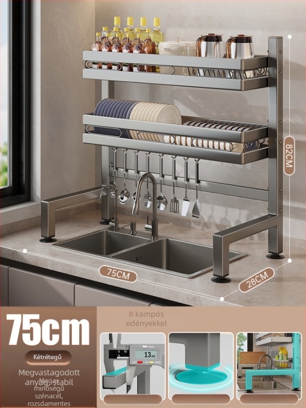 Konyhai mosogatóhoz használható pulttartó, többfunkciós edény- és tároló, anyag: szénacél + ABS, márka Moth