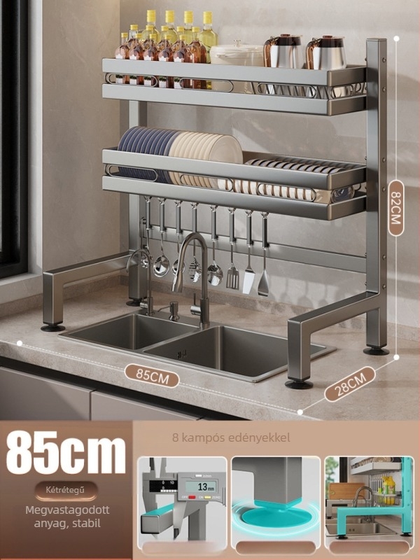 Konyhai mosogatóhoz használható pulttartó, többfunkciós edény- és tároló, anyag: szénacél + ABS, márka Moth