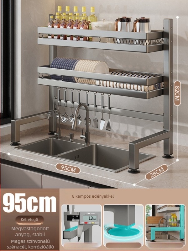 Konyhai mosogatóhoz használható pulttartó, többfunkciós edény- és tároló, anyag: szénacél + ABS, márka Moth