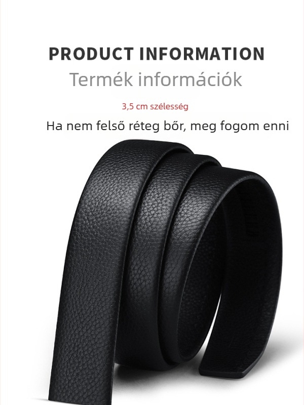 Férfi bőröv természetes bőrből, felső grain marhabőrből, ötvözet csat, automata zár, szélesség 2–4 cm