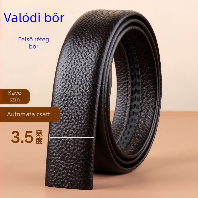 Férfi bőröv természetes bőrből, felső grain marhabőrből, ötvözet csat, automata zár, szélesség 2–4 cm