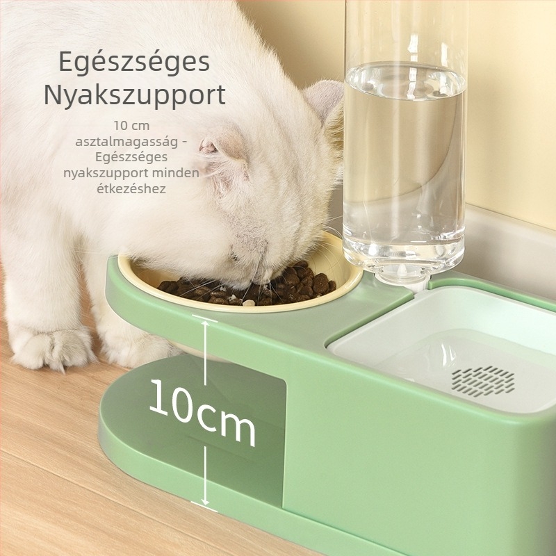 Két tálas etető háziállatok számára 15°-os nyakvédővel, PP + rozsdamentes acél felépítés, automata etető készlet, Parker márka