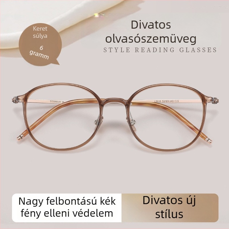 Ultra könnyű titán olvasó szemüveg, anti-kék fény, HD lencsék, ovális keret, közel- és távlátásra, elegáns irodai stílus