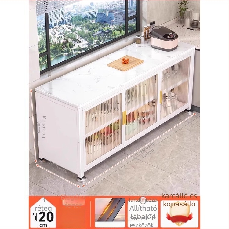 Yijun Multifunkcionális konyhai tároló szekrény szénacélból, önálló kivitelben, mikró állvánnyal