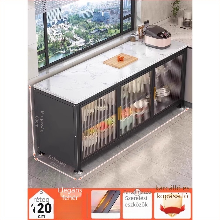 Yijun Multifunkcionális konyhai tároló szekrény szénacélból, önálló kivitelben, mikró állvánnyal