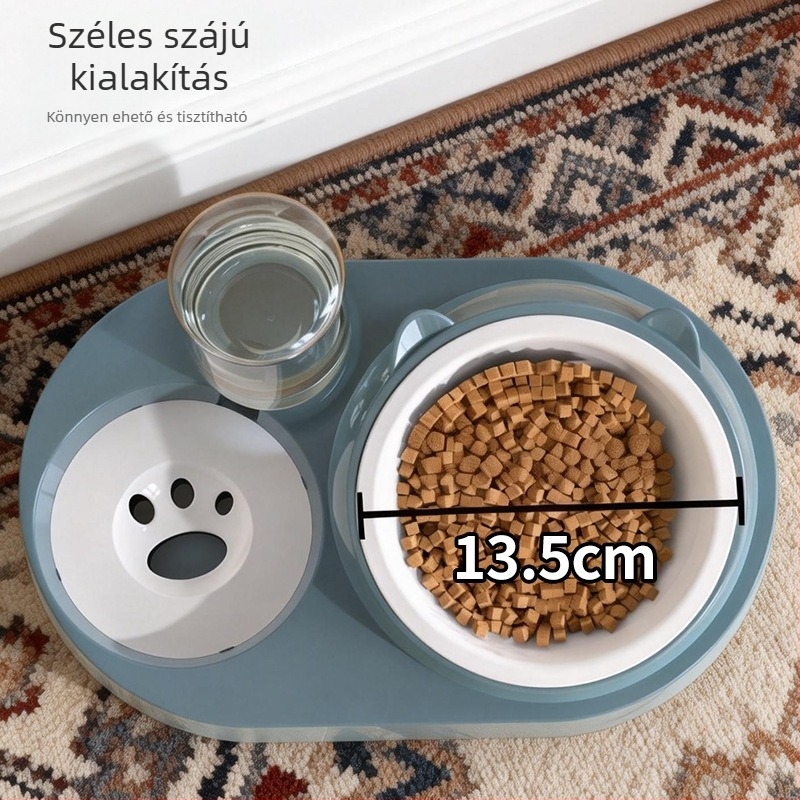 Macska- és kutyavíz adagoló, 2 az 1-ben automata itató- és etetőtál kiöntés elleni