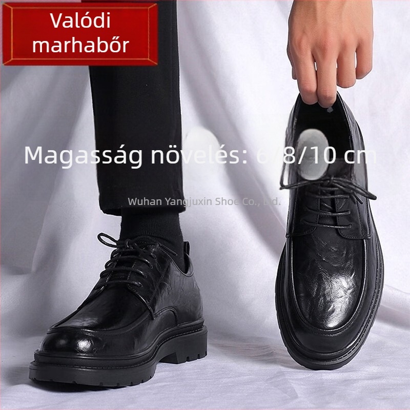 Férfi bőr cipő rejtett 8 cm-es belső magasságnövelővel, formális üzleti viselet, vőlegény esküvői cipő, alkalmi cipő.