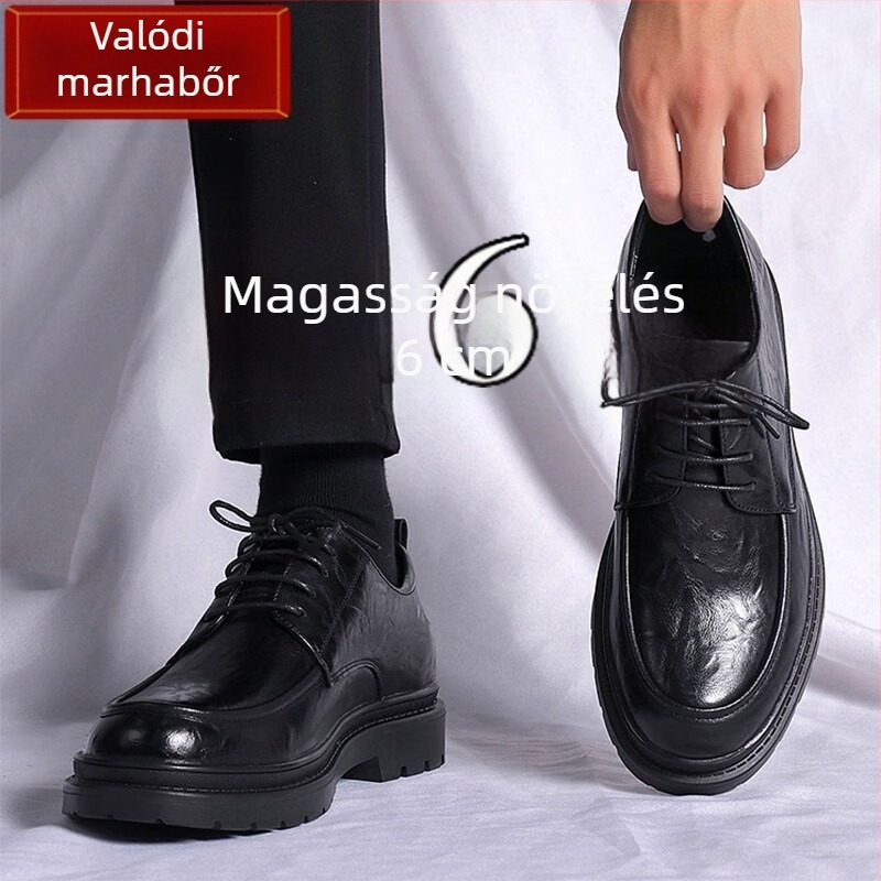 Férfi bőr cipő rejtett 8 cm-es belső magasságnövelővel, formális üzleti viselet, vőlegény esküvői cipő, alkalmi cipő.