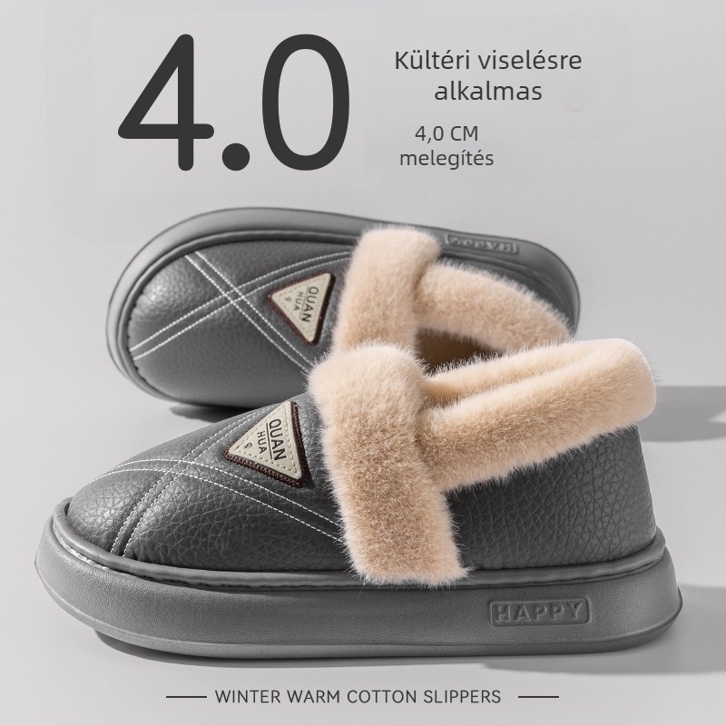 Férfi vízálló pamut papucs, meleg bélés, vastag EVA talp, anti-odor, laza stílus