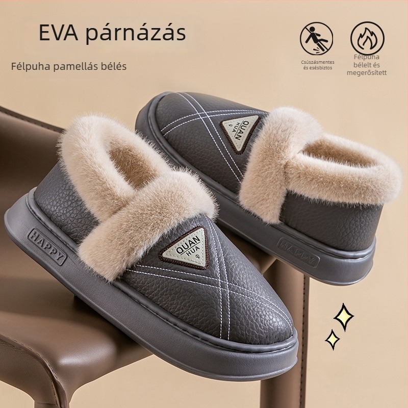 Férfi vízálló pamut papucs, meleg bélés, vastag EVA talp, anti-odor, laza stílus