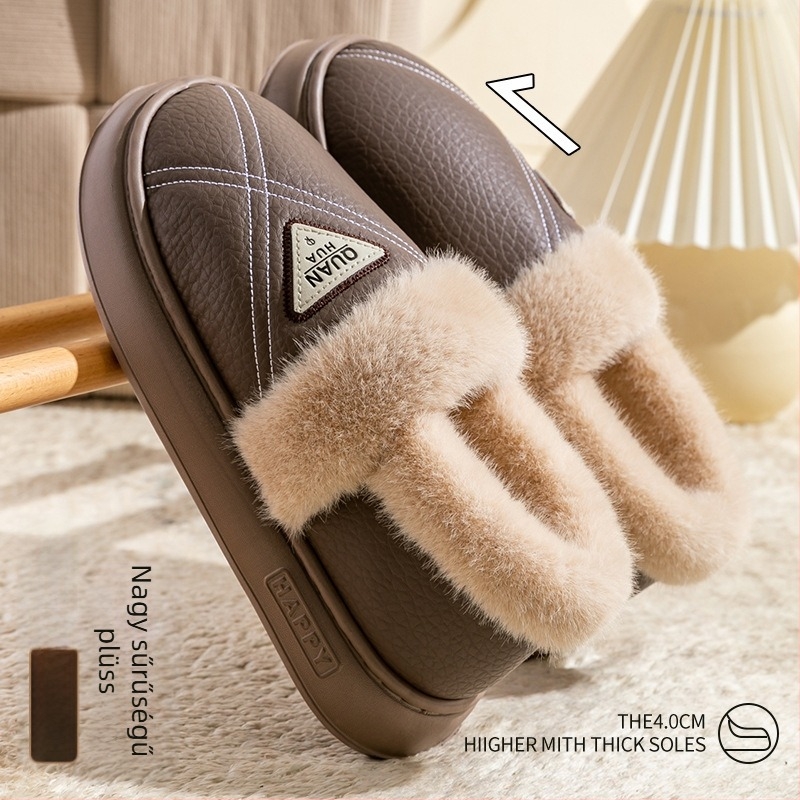 Férfi vízálló pamut papucs, meleg bélés, vastag EVA talp, anti-odor, laza stílus