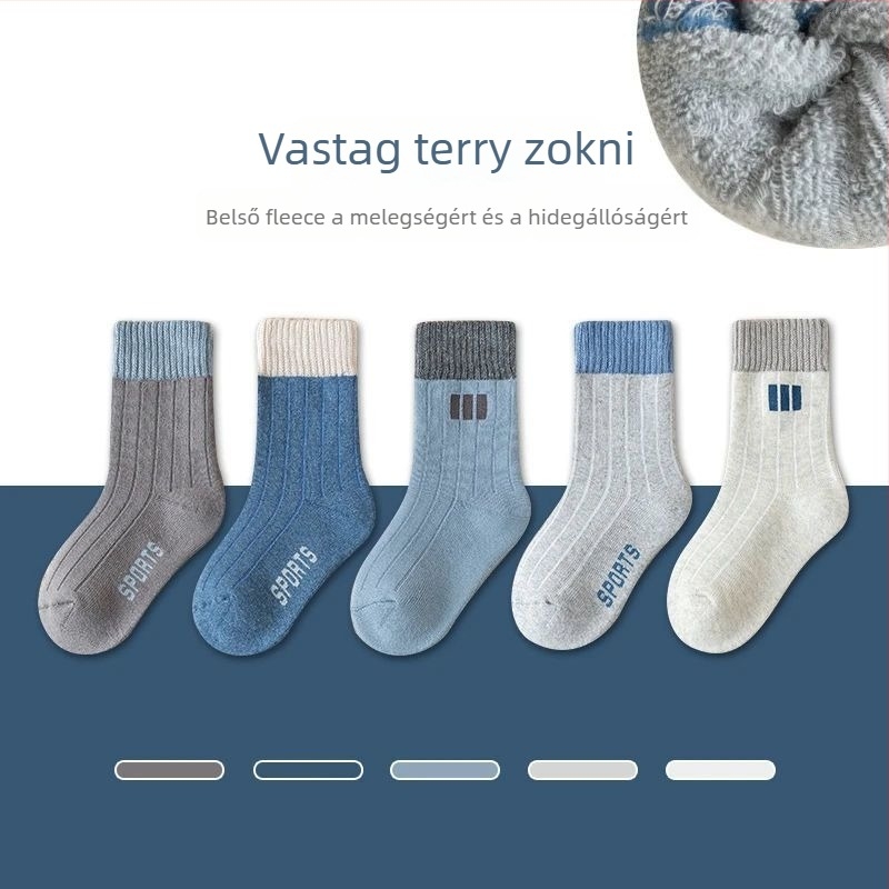 Fiúknak készült téli vastag zokni fleece-béléssel, középmagas, meleg, bolyhos nyúl-szőrrel