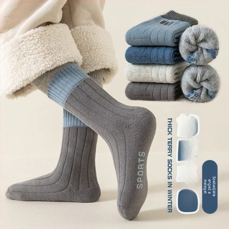 Fiúknak készült téli vastag zokni fleece-béléssel, középmagas, meleg, bolyhos nyúl-szőrrel