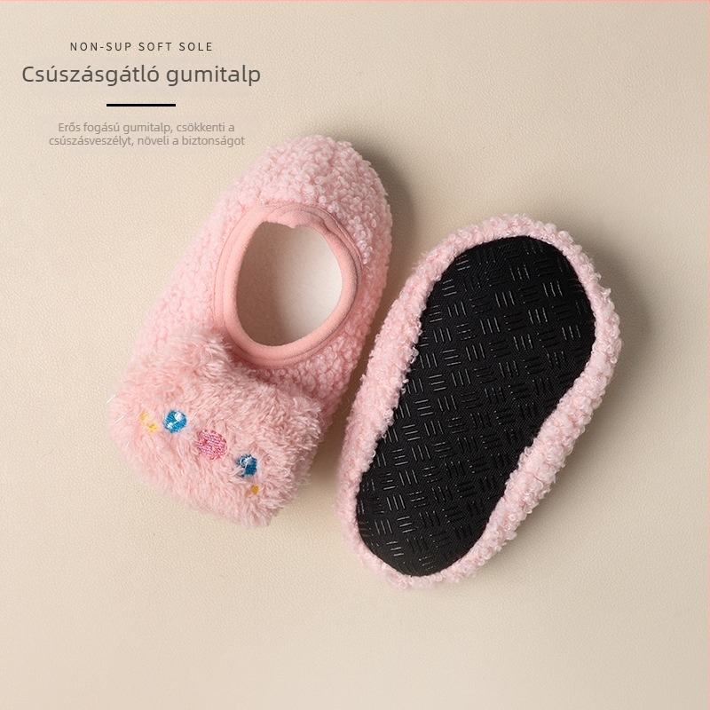 Gyerekeknek való padlószokni téli fleece-béléssel, vastag, csúszásmentes, mesés mintával