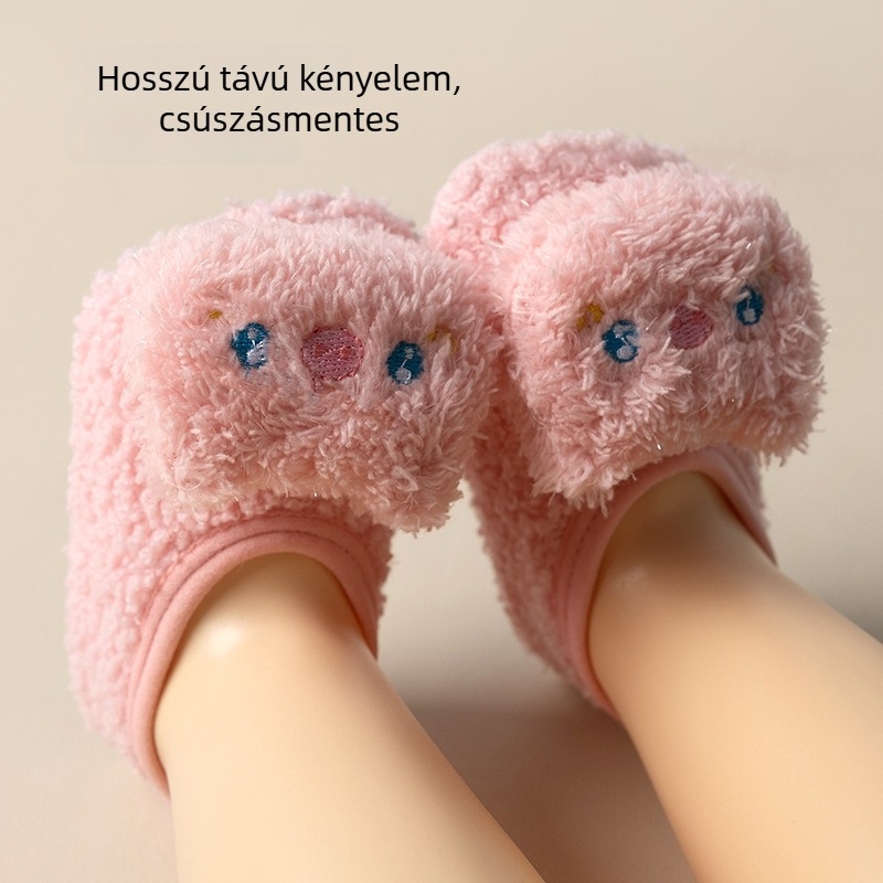 Gyerekeknek való padlószokni téli fleece-béléssel, vastag, csúszásmentes, mesés mintával