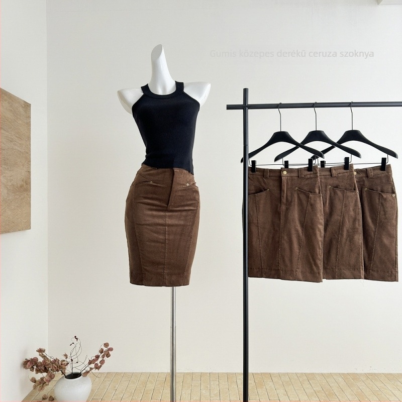 Bodycon midi szoknya — pamut-poliészter keverék spandexszel, enyhe rugalmasság