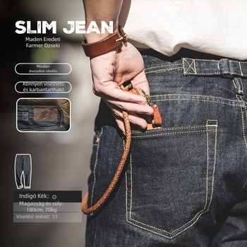 Férfi farmernadrág denimből, egyenes szabású, mosott felület, középmagas derék, 100% pamut