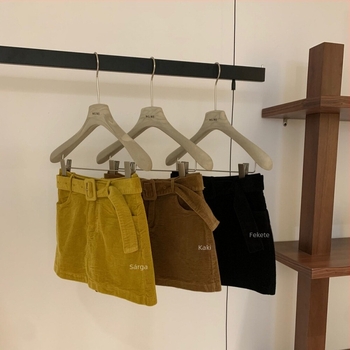 Corduroy anyagú magas derekú szoknya övvel, mikroelaszticitás, minimalist stílusú japán-koreai szabadidő