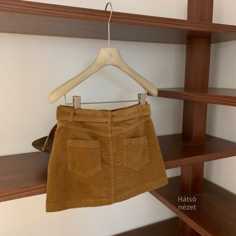 Corduroy anyagú magas derekú szoknya övvel, mikroelaszticitás, minimalist stílusú japán-koreai szabadidő