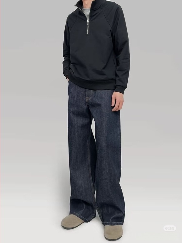 Férfi egyenes szárú farmer, középmagasságú derék, cipzár, denim 80% pamut, mosott felület