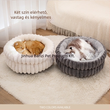 Háziállatfészek, kerek formájú, dupla rétegű nyúlplüss, téli meleg, kutyáknak és macskáknak