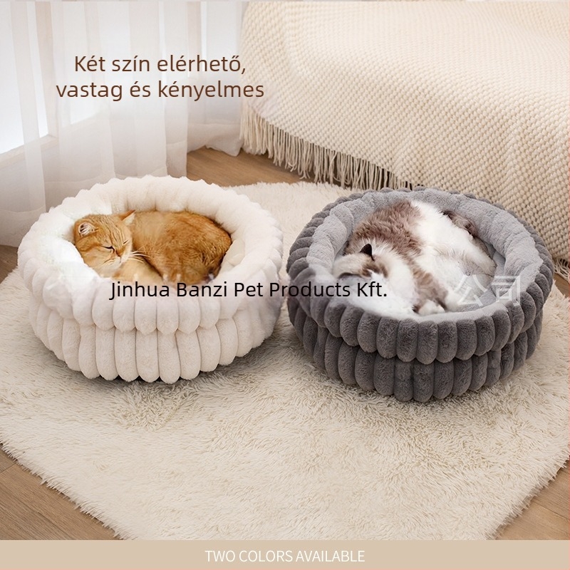 Háziállatfészek, kerek formájú, dupla rétegű nyúlplüss, téli meleg, kutyáknak és macskáknak
