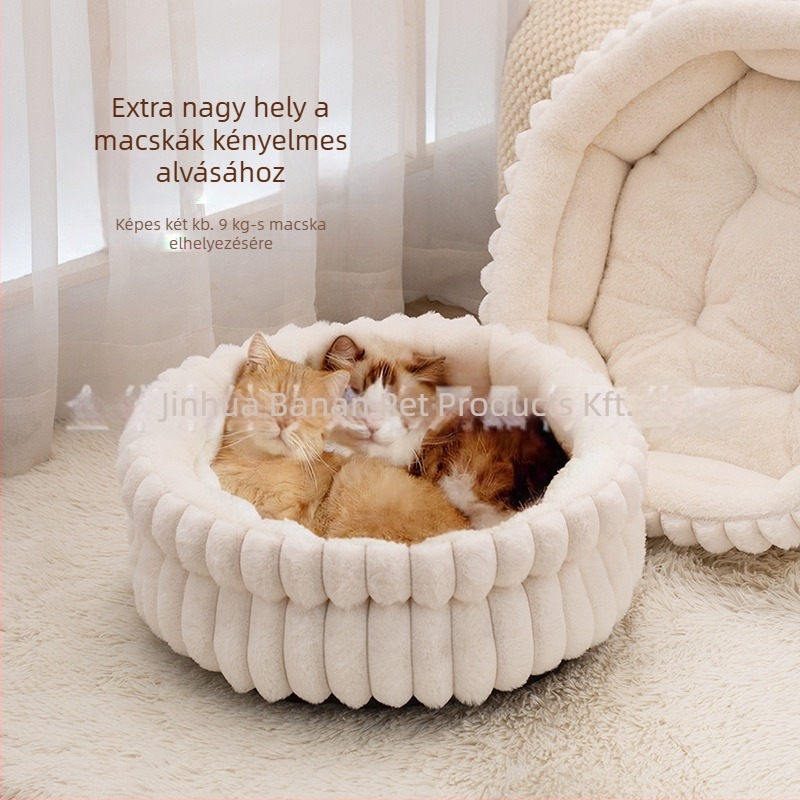 Háziállatfészek, kerek formájú, dupla rétegű nyúlplüss, téli meleg, kutyáknak és macskáknak