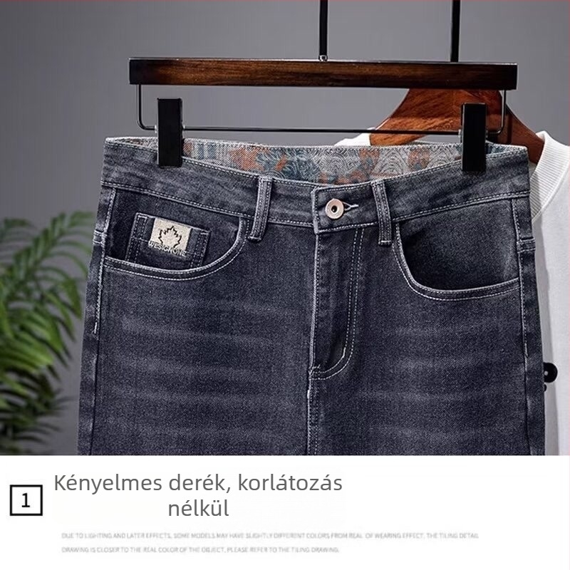 Koreai stílusú férfi farmernadrág keskeny szabású, középmagas derék, pamut anyag, mikroelasztikusság