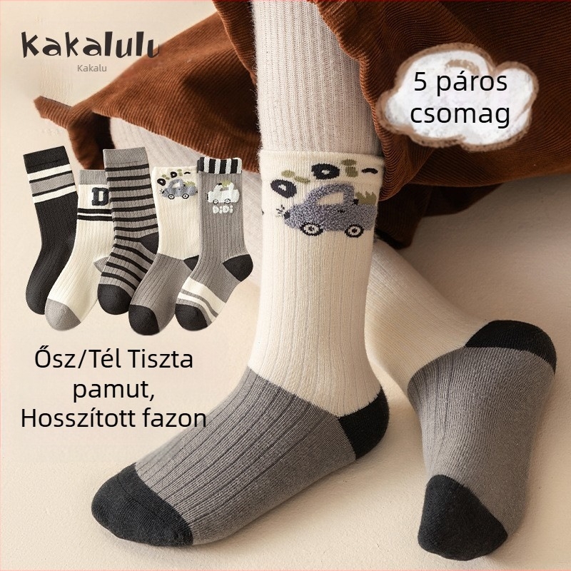 Fiúknak szóló pamut zokni, középmagas, ősz-tél, varrat nélküli