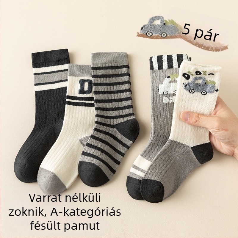 Fiúknak szóló pamut zokni, középmagas, ősz-tél, varrat nélküli