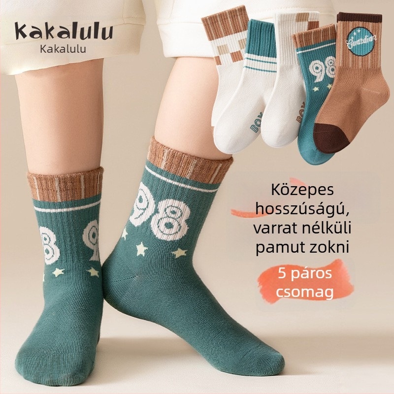 Fiúknak szóló pamut zokni, középmagas, ősz-tél, varrat nélküli