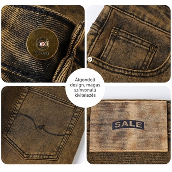 Férfi farmernadrág középmagasságú, egyenes szabású, pamut-elasztikus denim, vastag anyag, kőmosott