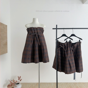 Koreai stílusú midi ruha, retro, egyszerű és elegáns, váll nélküli, övvel a derekán