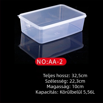 Műanyag frissesség-tartó doboz, konyhai tároló, téglalap alakú, mikrohullámú kompatibilis, kapacitás 0.8-5 L, fedéllel
