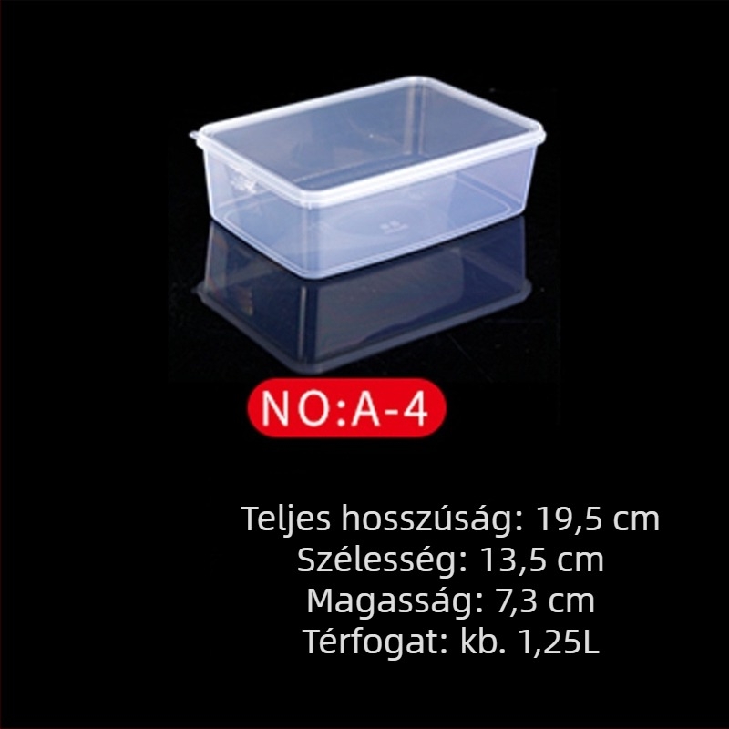 Műanyag frissesség-tartó doboz, konyhai tároló, téglalap alakú, mikrohullámú kompatibilis, kapacitás 0.8-5 L, fedéllel