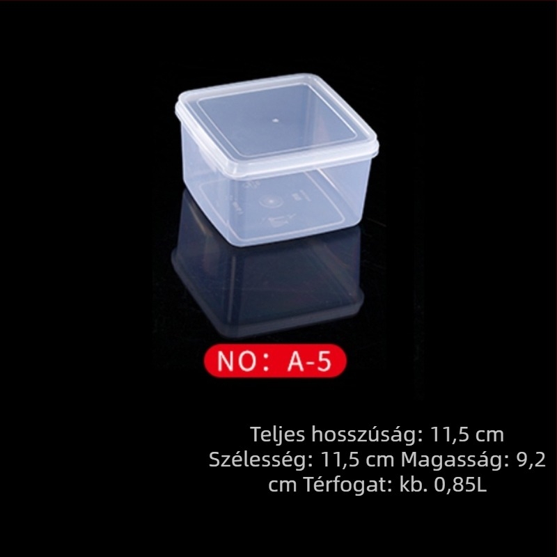 Műanyag frissesség-tartó doboz, konyhai tároló, téglalap alakú, mikrohullámú kompatibilis, kapacitás 0.8-5 L, fedéllel