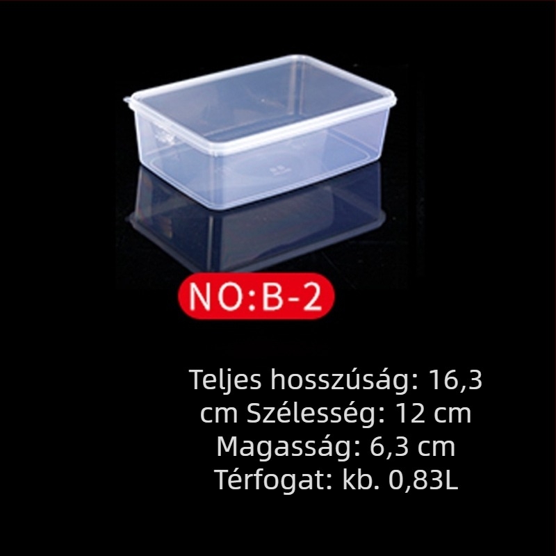 Műanyag frissesség-tartó doboz, konyhai tároló, téglalap alakú, mikrohullámú kompatibilis, kapacitás 0.8-5 L, fedéllel