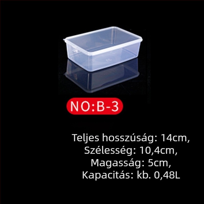 Műanyag frissesség-tartó doboz, konyhai tároló, téglalap alakú, mikrohullámú kompatibilis, kapacitás 0.8-5 L, fedéllel