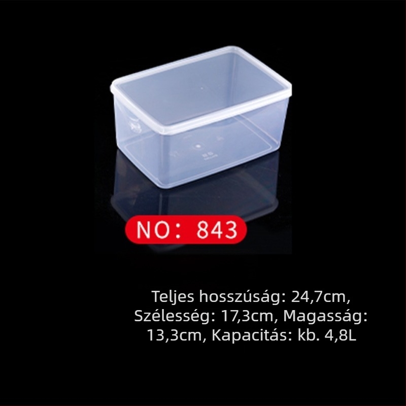 Műanyag frissesség-tartó doboz, konyhai tároló, téglalap alakú, mikrohullámú kompatibilis, kapacitás 0.8-5 L, fedéllel
