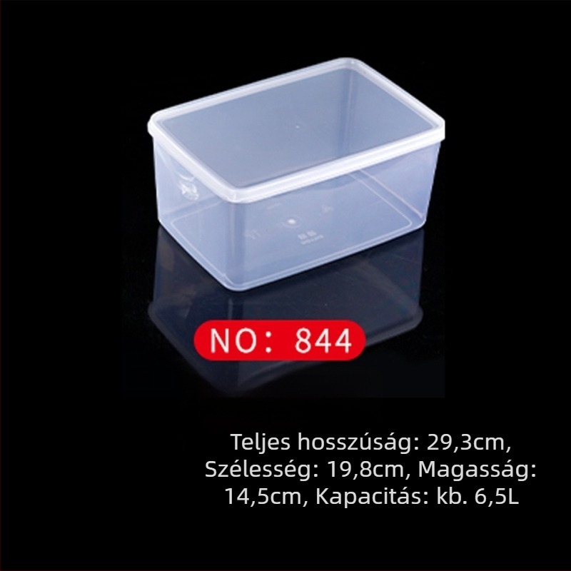 Műanyag frissesség-tartó doboz, konyhai tároló, téglalap alakú, mikrohullámú kompatibilis, kapacitás 0.8-5 L, fedéllel