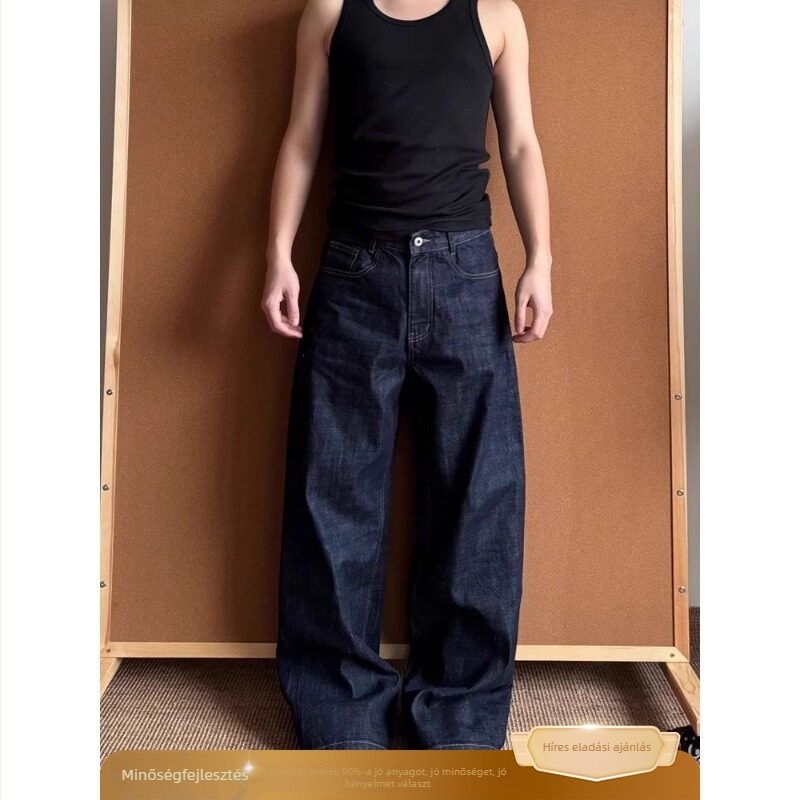 Nadrág - Amerikai stílusú retro denim, egyenes szabás, középmagas derekú, 70% poliészter