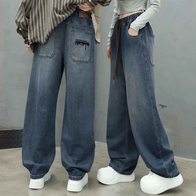 Magas minőségű amerikai casual farmernadrág, egyenes szabás, egyszínű, kényelmes, retro stílus, poliészter anyag